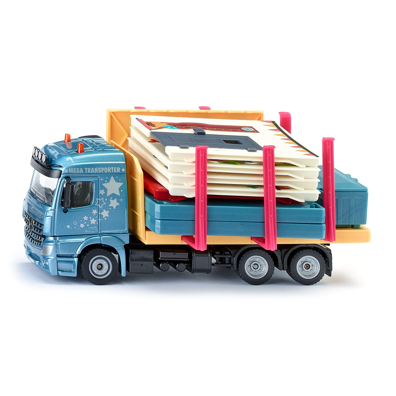 siku 3562, Prefabricated House Transporter, Toy Truck, 1:50, Metal,Plastic, Multicolour, Incl. House and Sticker Sheet