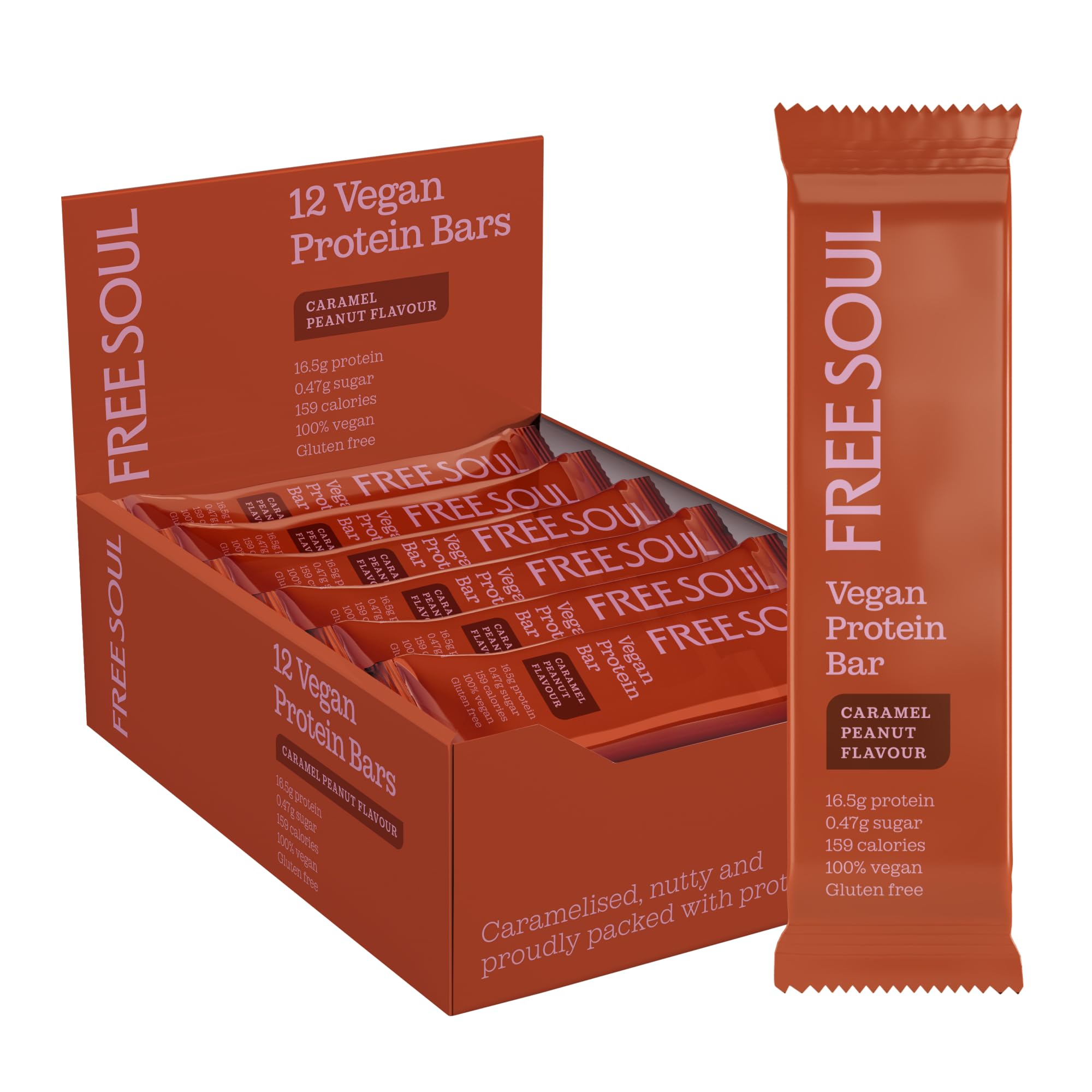 Vegan Protein Bars 12 x 50g | Plant Based Chocolate Protein Bars | Delicious Dairy Free, Low Sugar, Low Carb Bars | Sucralose Free, Gluten Free | 15g of Protein per Bar | Free Soul