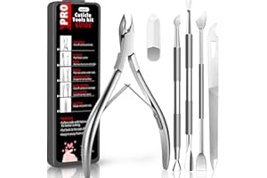 Cbiumpro 5-Pack Cuticle Trimmer Set with Pusher, Cutter, Scraper, Nipper, Clipper, Professional Stainless Steel Cuticle Remover Tools Kit for Fingernails & Toenails - with Case