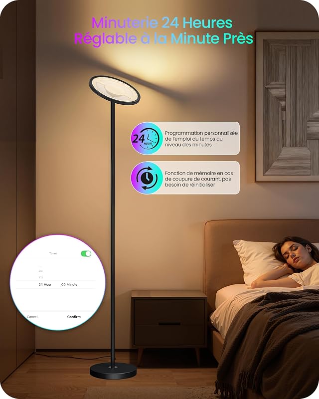 Compatible avec Alexa, Sync. Musicale, 30 W, Lumineuse Ajustable de 10-100%, Minuterie, pour Salon, Noir