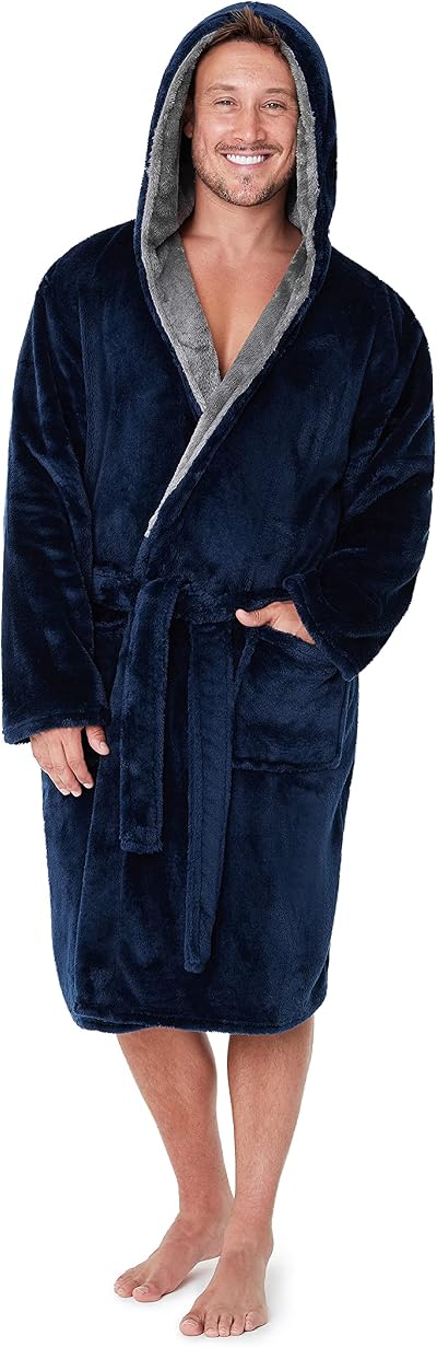 CityComfort Luxury Super Soft Men Dressing Gown Bathrobe - Navy (L)