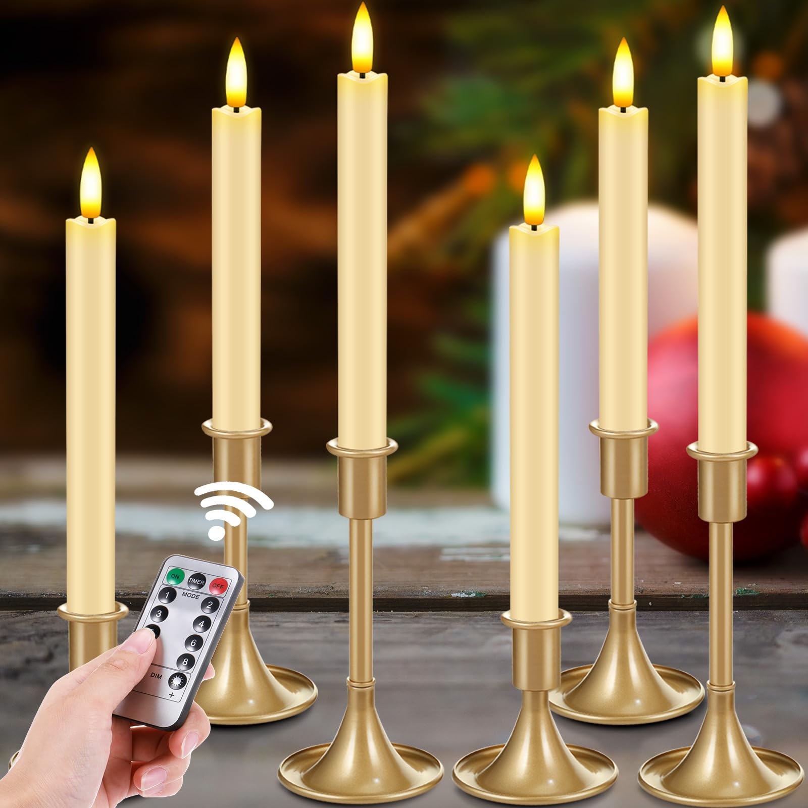 Photo 1 of Retisee 6 Pack Taper Candles Holder Set, Candlestick Holders and 10 in Led Taper Candles with Remote Timer Flameless Candles for Holiday Wedding Table Decor(Ivory)