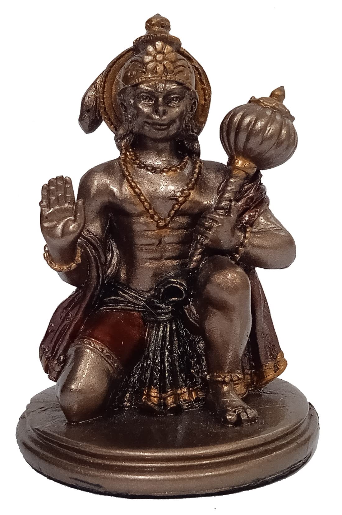 Purpledip Resin Idol Bajrangbali Hanuman: Collectible Bronze Finish Statue For Home Temple, 3 Inches (12560)