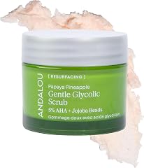 Andalou Naturals Resurfacing Gentle Glycolic Face Scrub (1.7 oz) | 5% AHA Dual-Action Exfoliating Scrub for Uneven Texture, C
