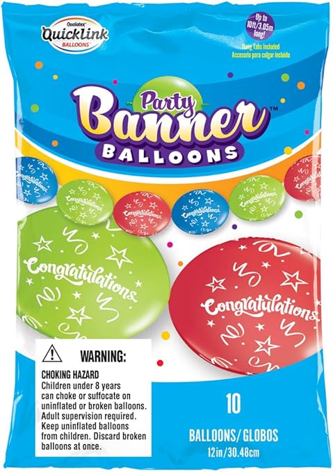 Amazon パーティバナー バルーンズ 12 約30ｃｍ 10枚入り コングラッチュレーションズ 風船 バルーン おもちゃ