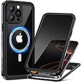 Lanhiem for iPhone 16 Pro Max Privacy Case, IP68 Waterproof Dustproof, [Compatible with MagSafe] [Built in Anti-Spy Screen Protector] Heavy Duty Full Body Rugged Magnetic Phone Case (Black/Clear)
