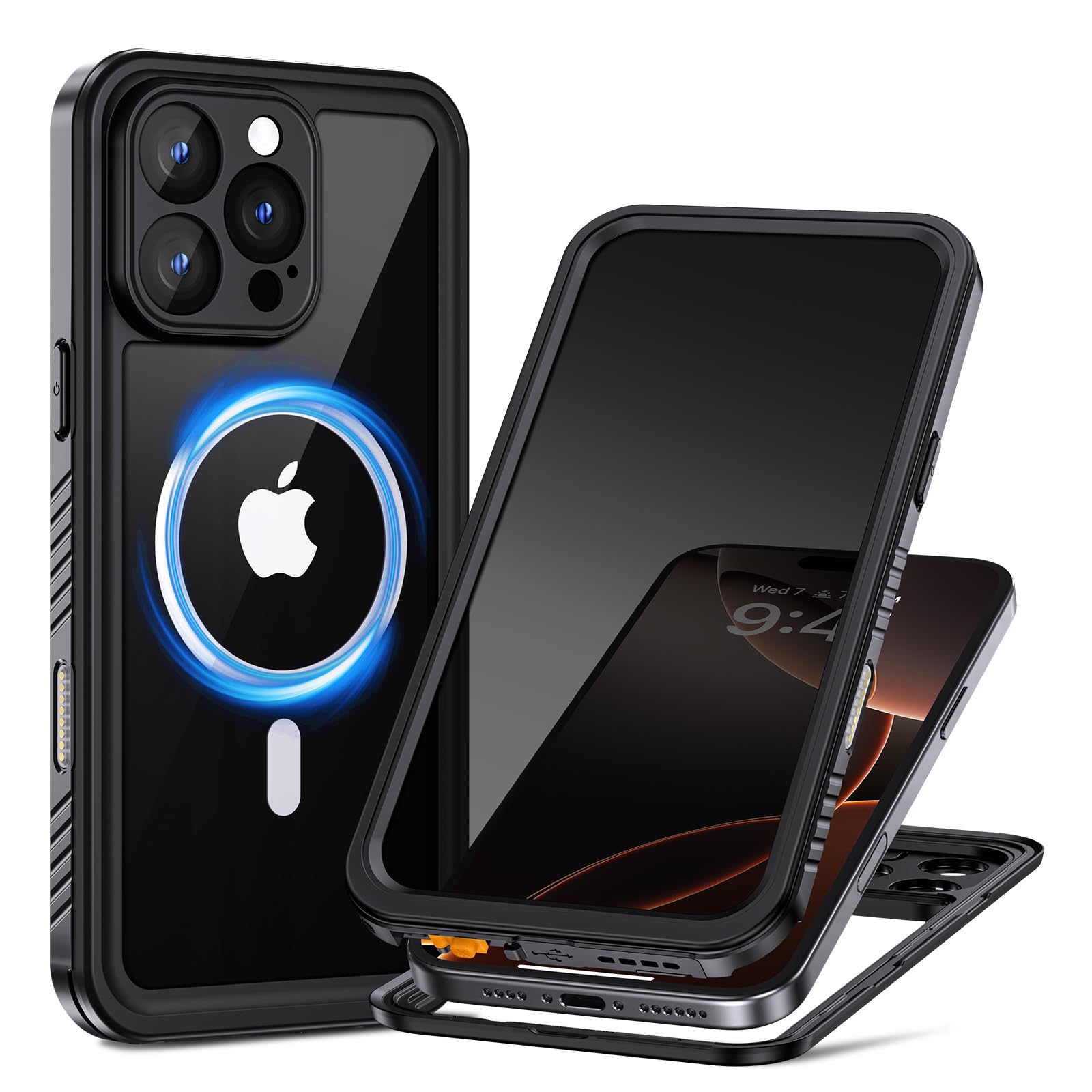 Photo 1 of Lanhiem for iPhone 16 Pro Max Privacy Case, IP68 Waterproof Dustproof, [Compatible with MagSafe] [Built in Anti-Spy Screen Protector] Heavy Duty Full Body Rugged Magnetic Phone Case (Black/Clear)LPNPMFV0546304
