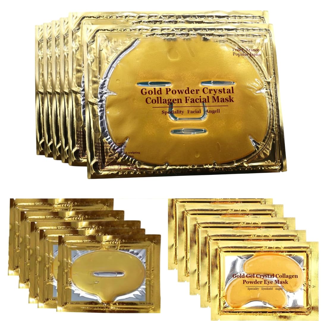 24K Gold Bio Collagen Face Mask - Eye Mask - Lip Mask Skin Care Set & Kits - Anti Aging Skincare Set - Quick Hydration (6Pairs/set)