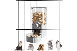 BONHAUTIER Auto Gravity Food Dispenser for Cage Hanging, 41OZ Capacity Hanging Automatic Pet Cage Feeder, Food Bowl for Cats Dogs Rabbit Ferret Chinchilla Bird Hedgehog Guinea Pig (Grey)