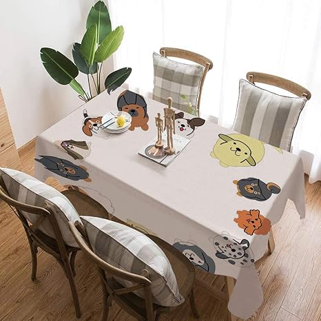 Amazon 犬 テーブルクロス 137 137cm サークルかわいいかわいいキャラクターで見上げる漫画のスタイルで様々な異なる犬 テーブルカバー リネン お手入れ簡単 テーブルマット テーブルクロス オンライン通販