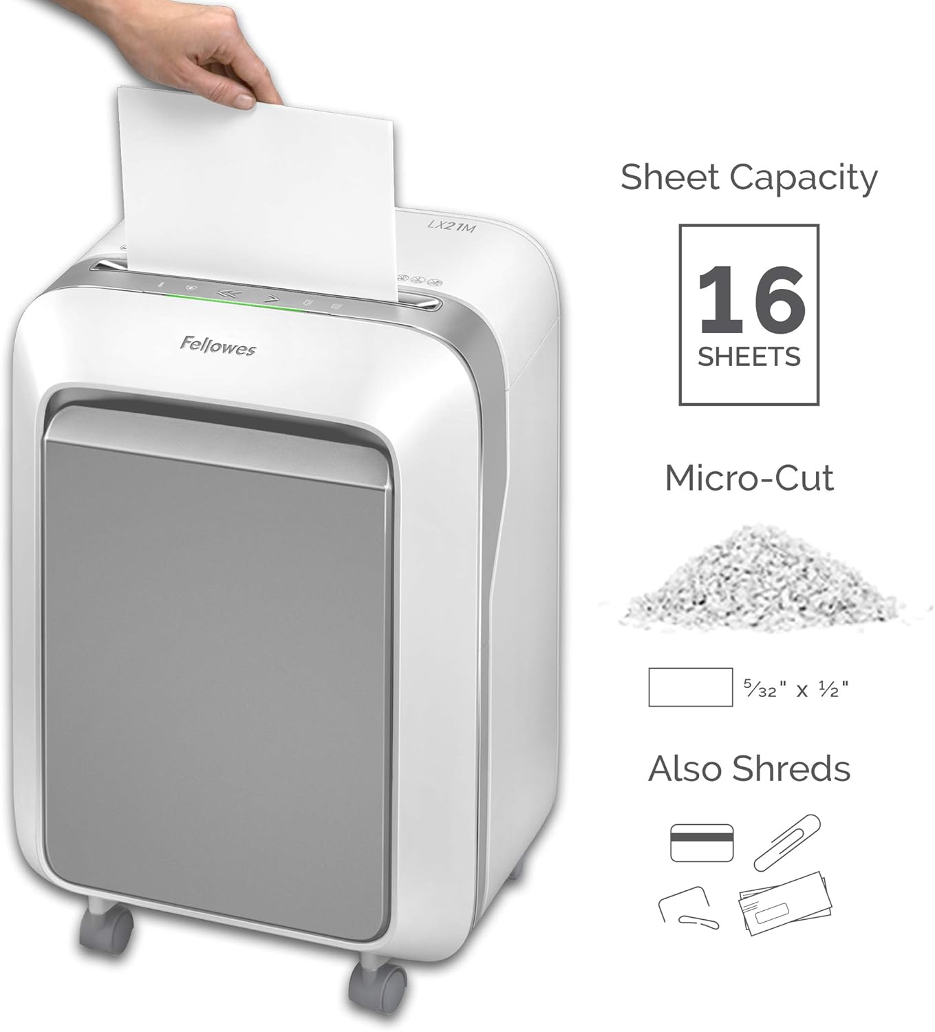 Fellowes LX21M Powershred Micro Cut 16 Sheet Paper Shredder (White) : Office Products