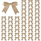 Meseey 50 Pcs 3 Inches Grosgrain Ribbon Twist Tie Bows Latte Pretied Bows Premade Craft Bows for Treat Bags Gift Wrapping Basket Wedding Baby Shower Brithday Valentine's Day Christmas Party (Latte)