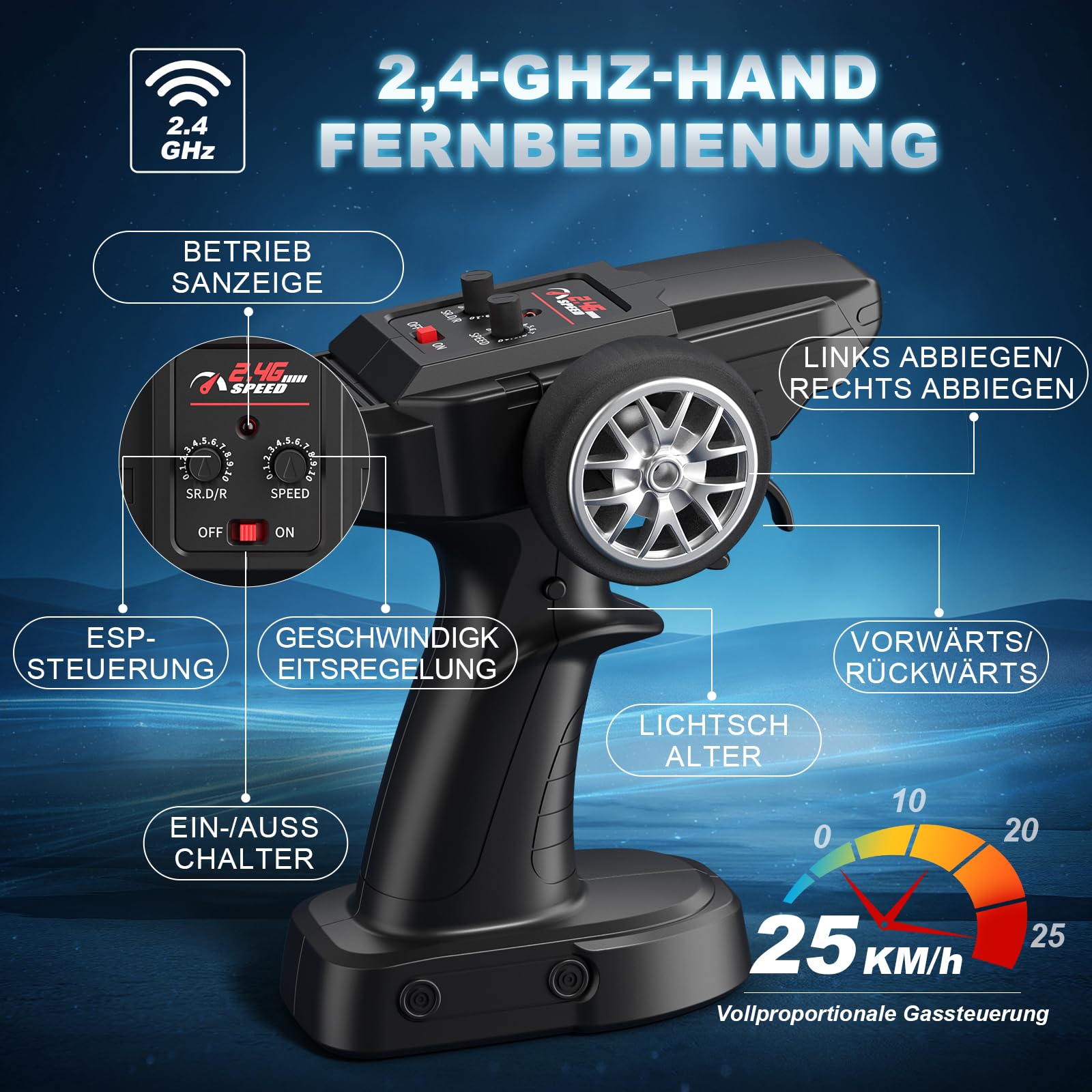 Lamborghini RC Drift Auto, 1:24 Mini 4WD Ferngesteuertes Drift Auto mit Vollproportionale Drosselklappe Und LED Leuchten, 25KM/H RC Rennen, Spielzeug Geschenke für Jungen ab 6 7 8 9 10 11 12 Jahren 6