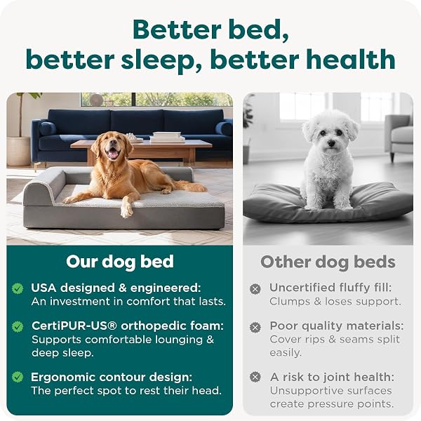 FURHAVEN ORTHOPEDIC DOG BED FOR LARGE DOGS W/ REMOVABLE BOLSTERS & WASHABLE COVER, FOR DOGS UP TO 95 LBS – TWO-TONE PLUSH FAUX FUR & SUEDE L SHAPED CHAISE – STONE GRAY, JUMBO/XL