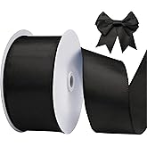 BVIEAKD Black Wired Satin Ribbon 2-1/2 Inch Continuous 25 Yards Wired Ribbon for Gift Wrapping Crafts Home Decor Christmas Tree Bow Wedding Party