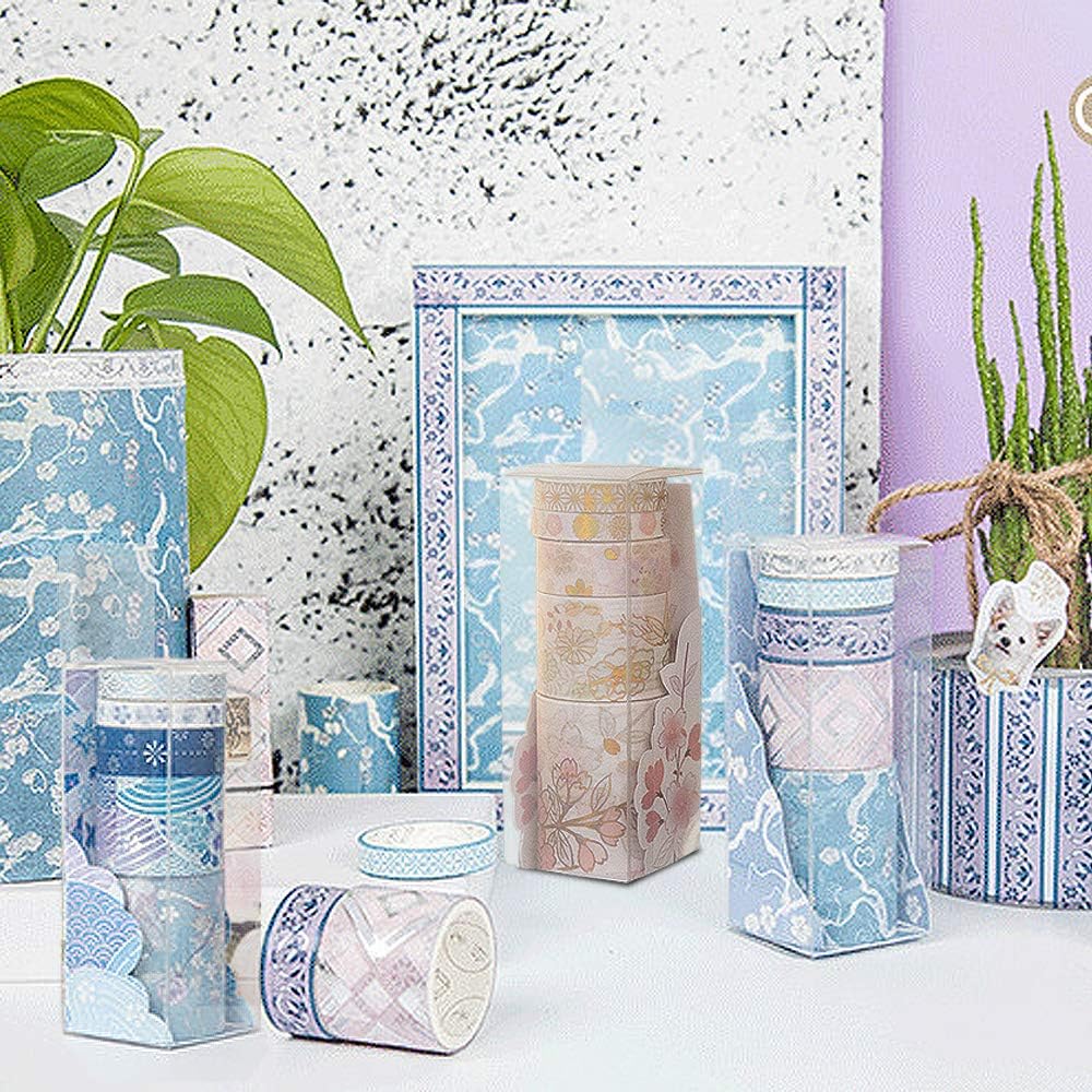 15 Rolls Washi Tape Set, Foil Gold Skinny Decorative, DIY Masking Tape, 15 Designs About Palace Element, Decorative Washi Masking Tape, 8mm - 50mm Wide (Japanese Style)