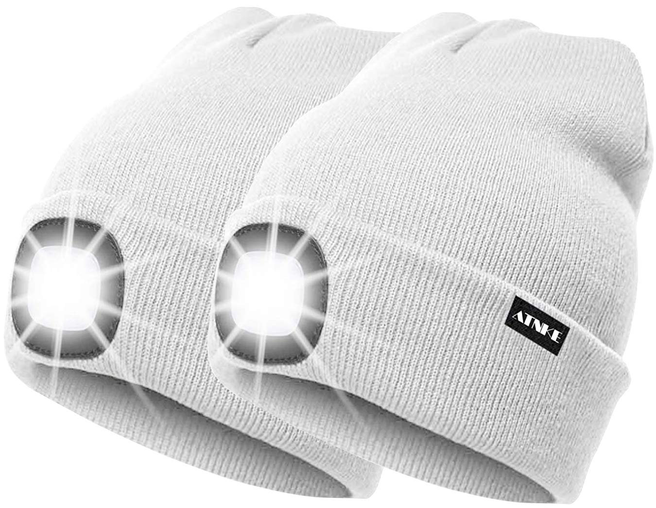 ATNKE 2Pcs New Warm LED Lighted Beanie Cap Unisex USB Rechargeable Running Hat Ultra Bright 4 LED Waterproof Light Lamp Multi-Color/White — image 1