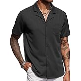 COOFANDY Men's Wrinkle Free Untucked Cuban Shirt Business Casual Button Down Shirts Short Sleeve Shirt