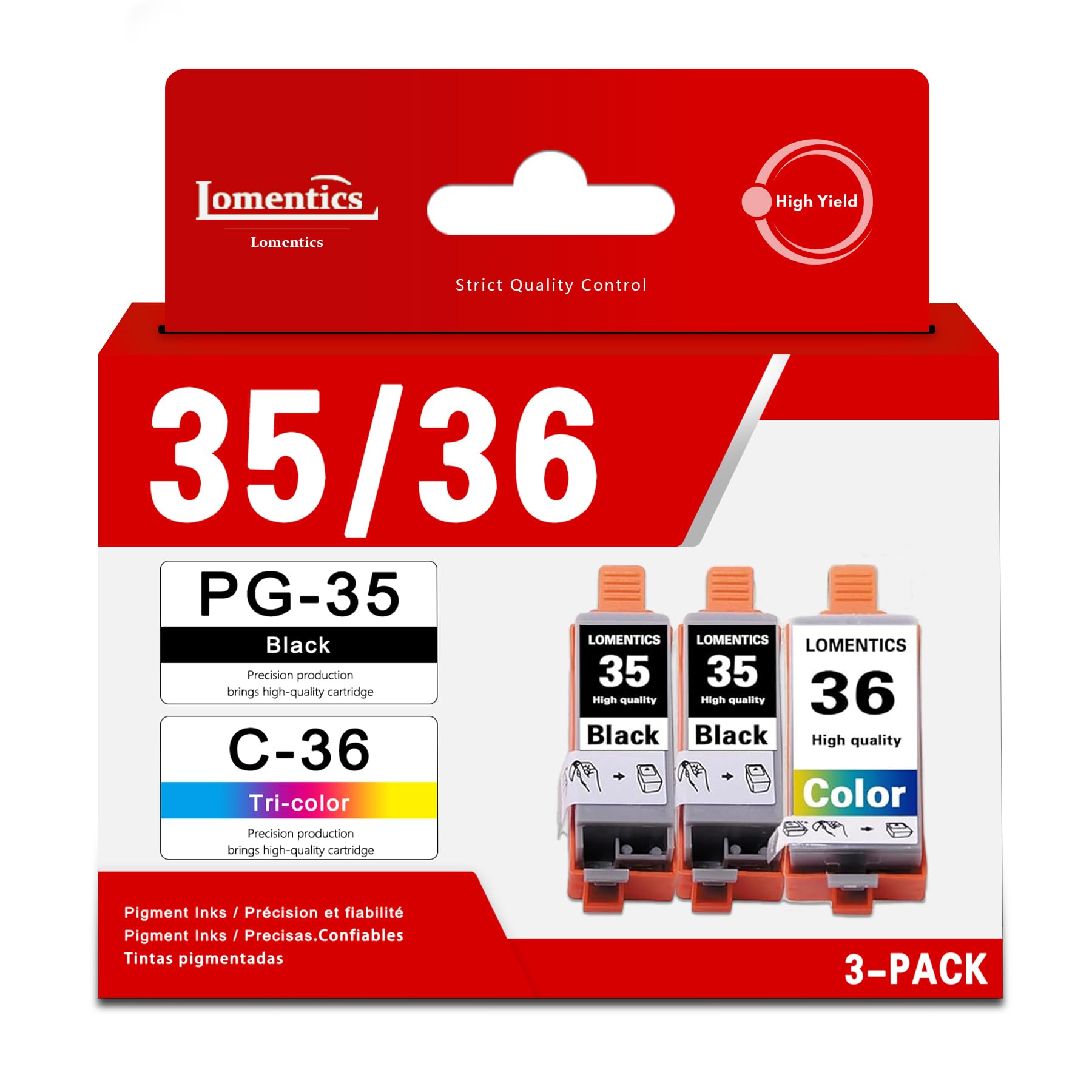 Photo 1 of PGI-35 Black and CLI-36 Color Printer Ink Cartridges (3-Pack, 2Black/1Tri-Color) - Lometic PGI35 CLI36 Ink Replacement for Canon 35 36 Ink to Work with PIXMA iP100, iP110, TR150 Printer
