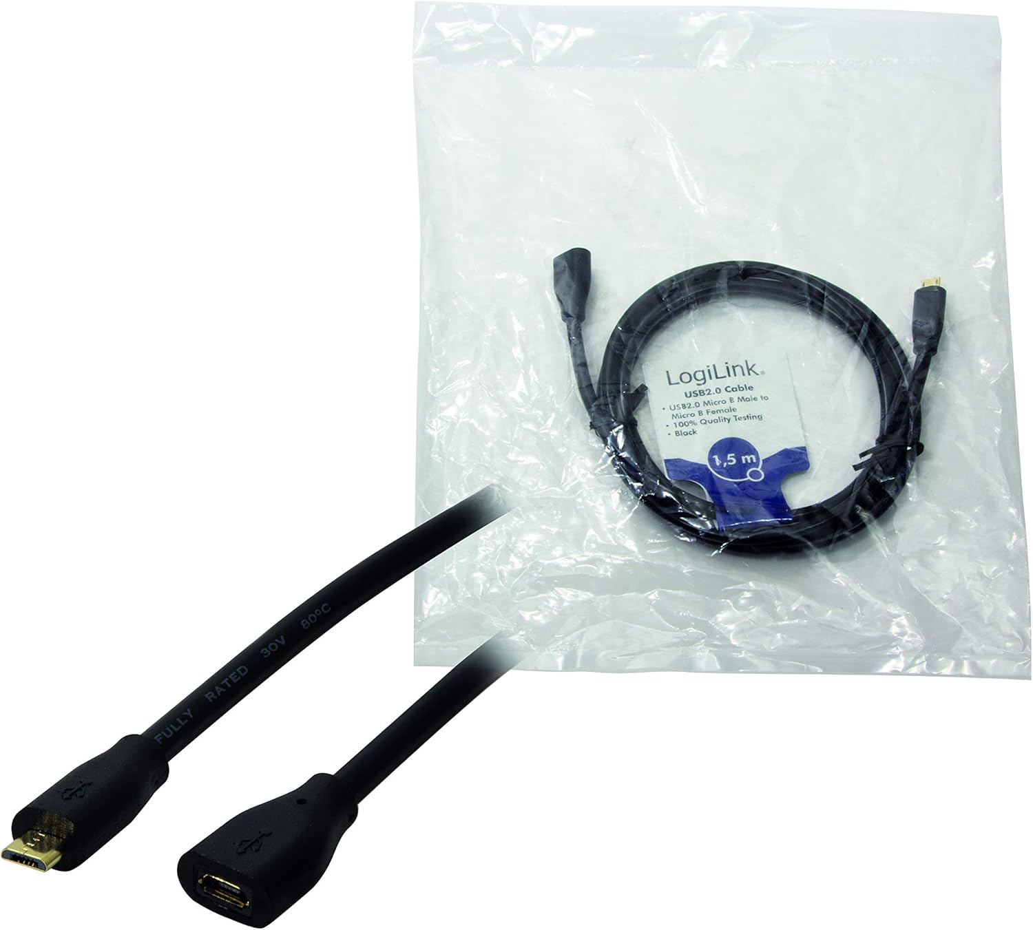 LogiLink CU0122 USB 2.0 Micro-B Extension Cable, Black, 11 mm - Image 4