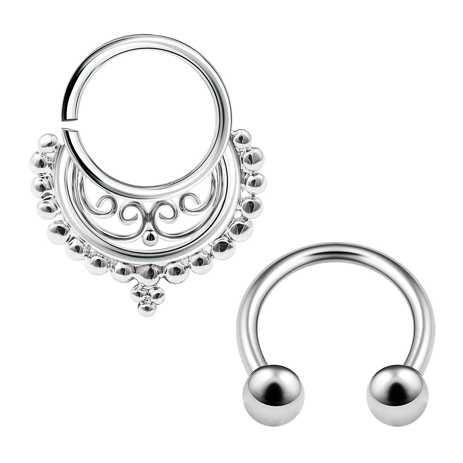2PCS Surgical Steel Horseshoe Circular Hoop Barbell 16 Gauge 5/16 8mm Nostril Nose Rim Earring Septum Piercing Jewellery 3869 — image 1