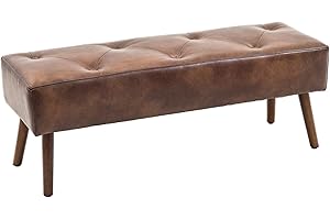 HOMCOM PU Leather Upholstered End of Bed Bench, 45" Bedroom Entryway Bench with Button Tufted Design and Wood Legs for Dining