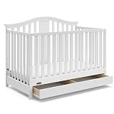 Graco Solano 4-in-1 Convertible Crib with Drawer Combo (White) – GREENGUARD Gold Certified, Includes Full-Size Nursery Storage Drawer, Converts to Toddler Bed and Full-Size Bed