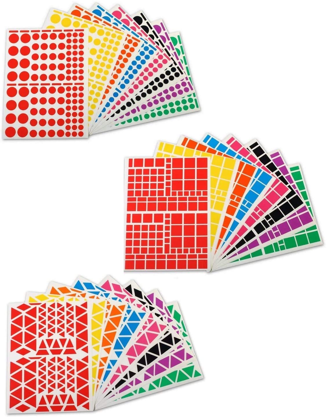 Blumie Shop Pack of 3500 Applique Labels: Round, Square & Triangle Stickers + Wooden Ruler - Multicolor, Geometric, Child-friendly, Paper, Adhesive, Indoor, Shapes, Sticker Pack with Accessory