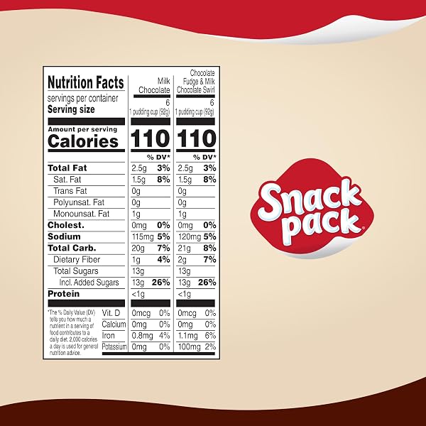 SNACK PACK MILK CHOCOLATE AND CHOCOLATE FUDGE & MILK CHOCOLATE SWIRL PUDDING CUPS, 3.25 OZ., 12-COUNT FAMILY PACK