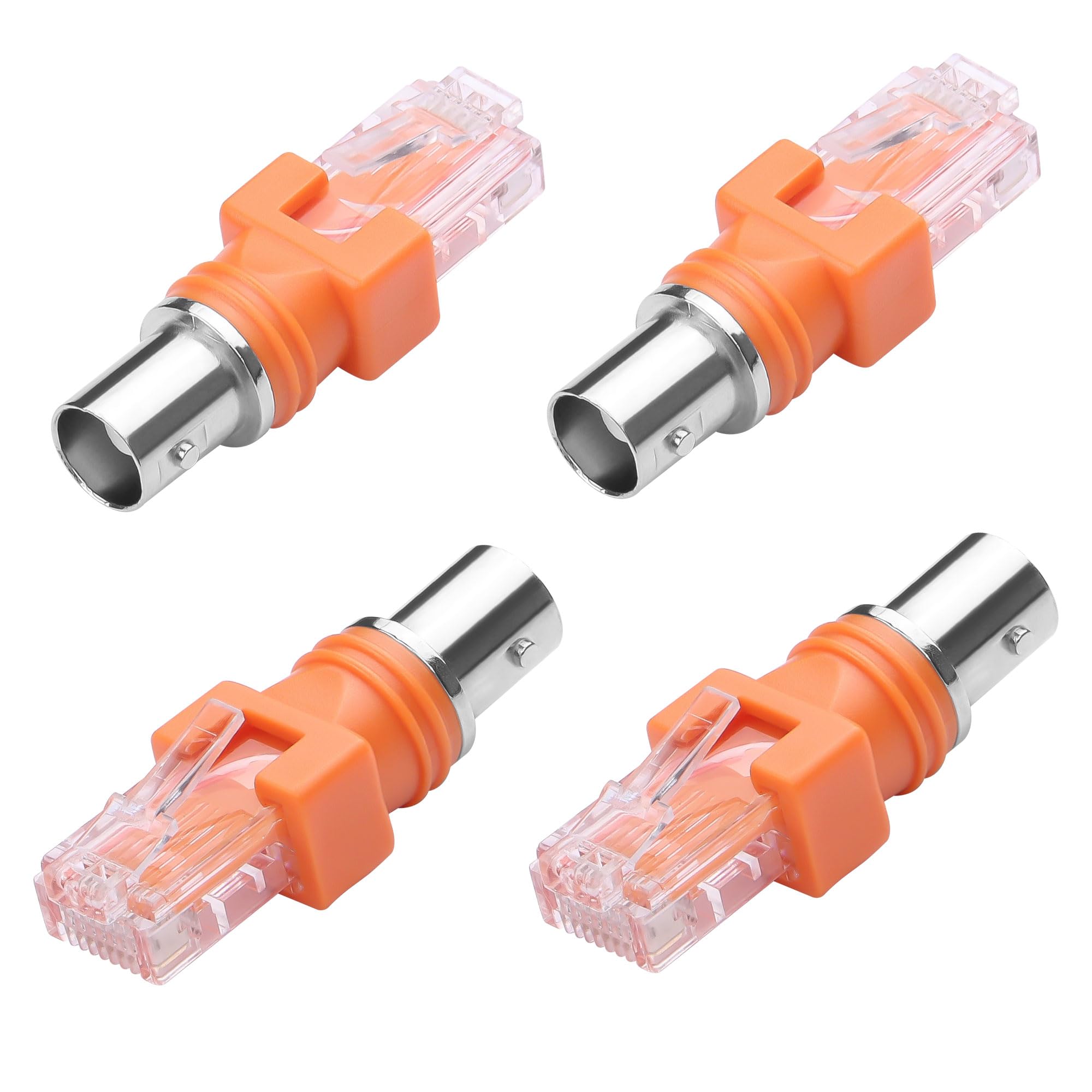 CERRXIAN BNC to RJ45 Converter Adapter 4 Pack BNC Female to RJ45 Male Coaxial Coax Barrel Coupler Adapter Connector for Line Tester (Orange)