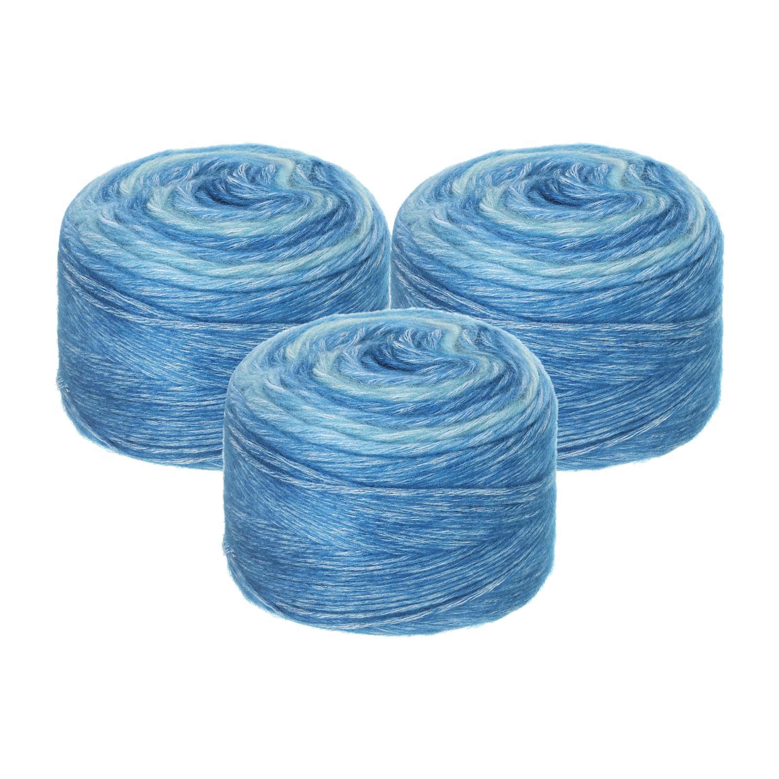 uxcell 3Pcs 100g Gradient Cake Cotton Yarns, Soft Rainbow Yarn Ball for Knitting and Crocheting Craft Project, Mixed Blue (300g x 3, 245M L Each)