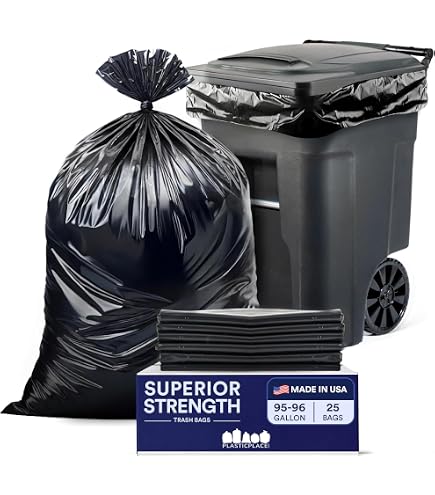 Aluf Plastics 65 Gallon Heavy Duty Trash Bags – 50 Count, 1.5 MIL Thick, Black, Tie Closure, Recycled Material