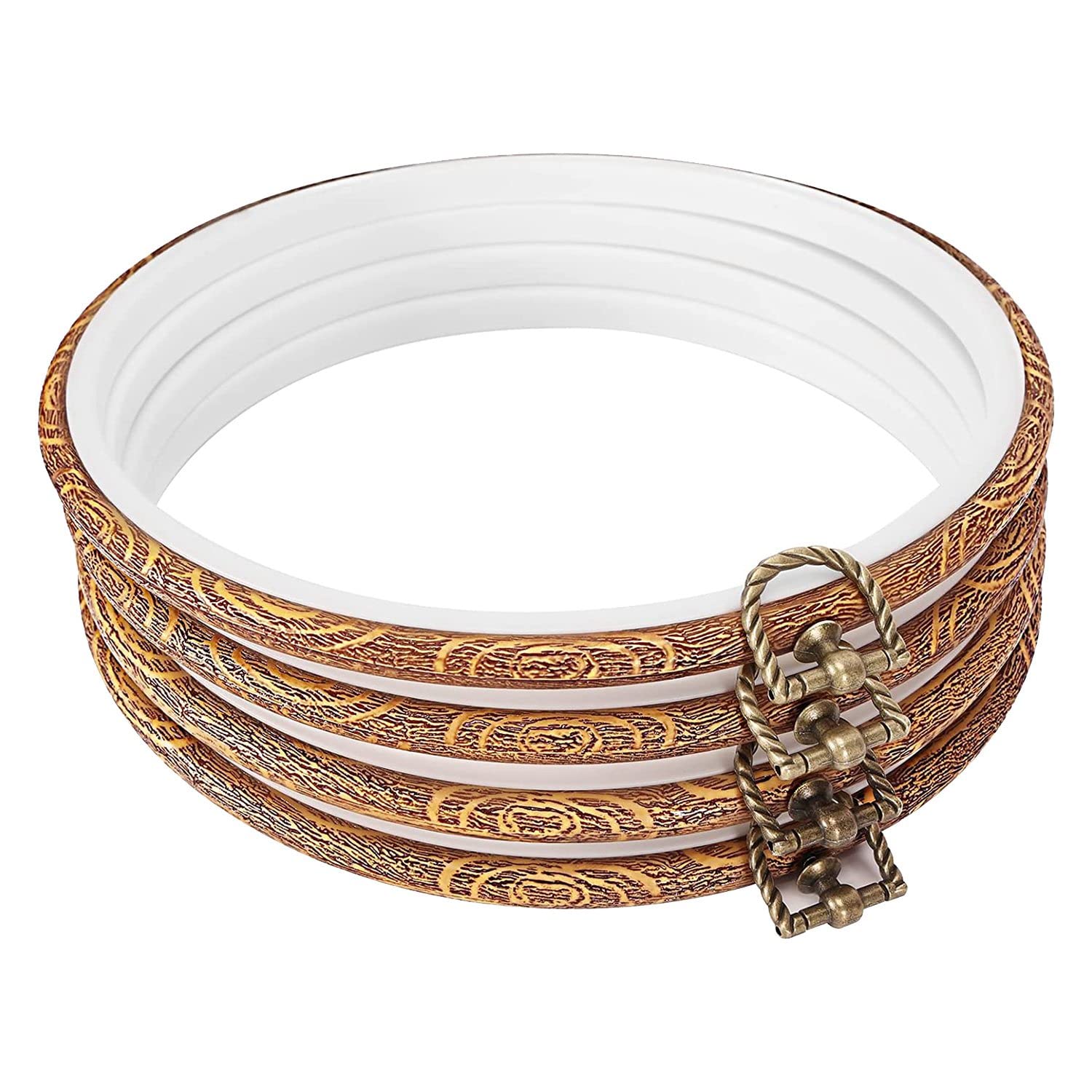 Oewnvmd 4 Pieces 8.4 Inch Embroidery Hoops Imitated Wood Display Frame Embroidery Hoops Plastic Antique Embroidery Frame Bulk Circle Embroidery Hoops