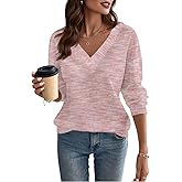 Women's Waffle Knit Tops Fall Loose Long Sleeve V Neck Shirts Dressy Casual Blouse
