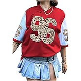 SOLY HUX Women's Plus Size Summer Leopard Jersey T Shirts Oversized V Neck Graphic Tee Tops