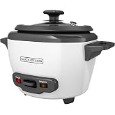BLACK+DECKER 3-Cup Rice Cooker, RC503, 1.5-cup Uncooked Rice, Steaming Basket, Removable Non-Stick Bowl, One Touch, White