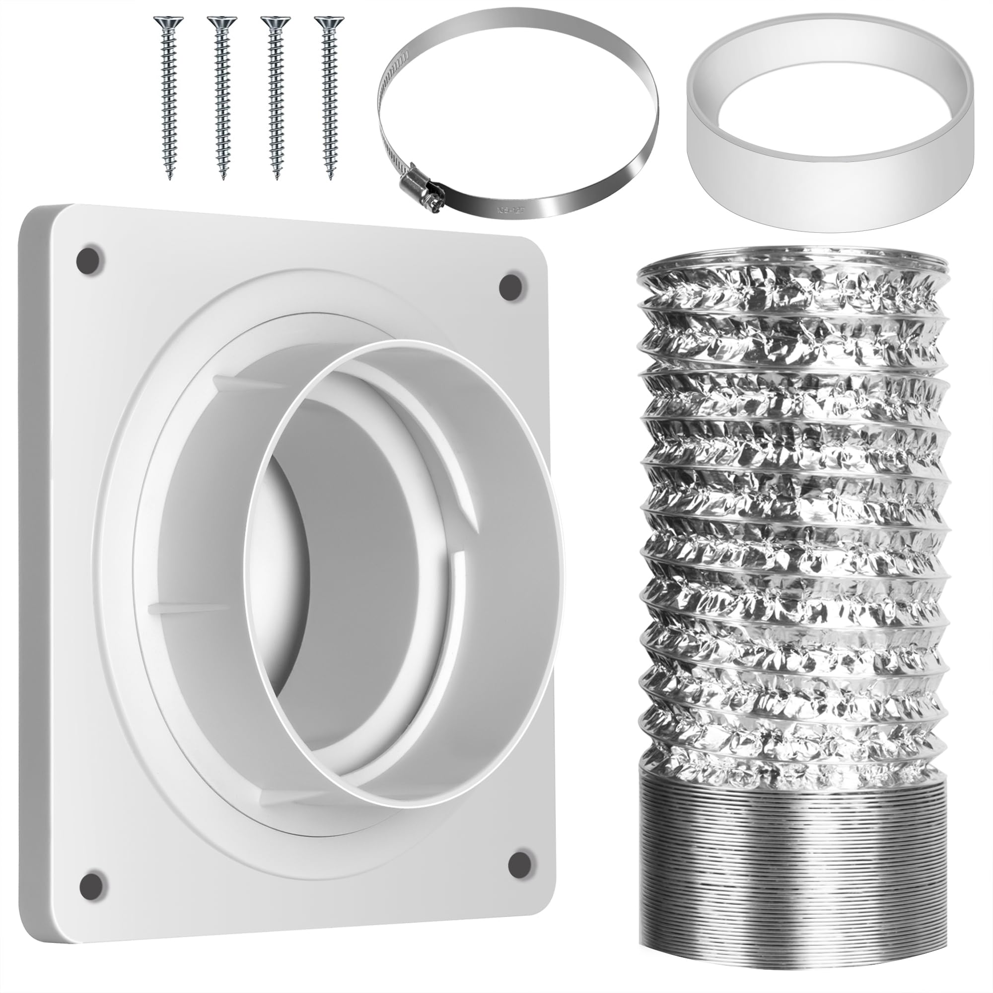 Photo 1 of Dryer Vent Hose Connector Kit, Dryer Vent Wall Plate with Hose(4 inch 8 feet), Dryer Duct Connector with Quick Connect & Disconnect, Covers Area 7inch x 7inch, Fits 4 Inch, for Dryer Washer Bathroom