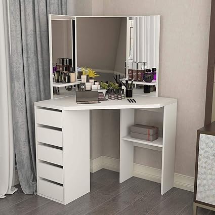 LEPAK - Mesa de tocador grande con 5 cajones, tocador de esquina