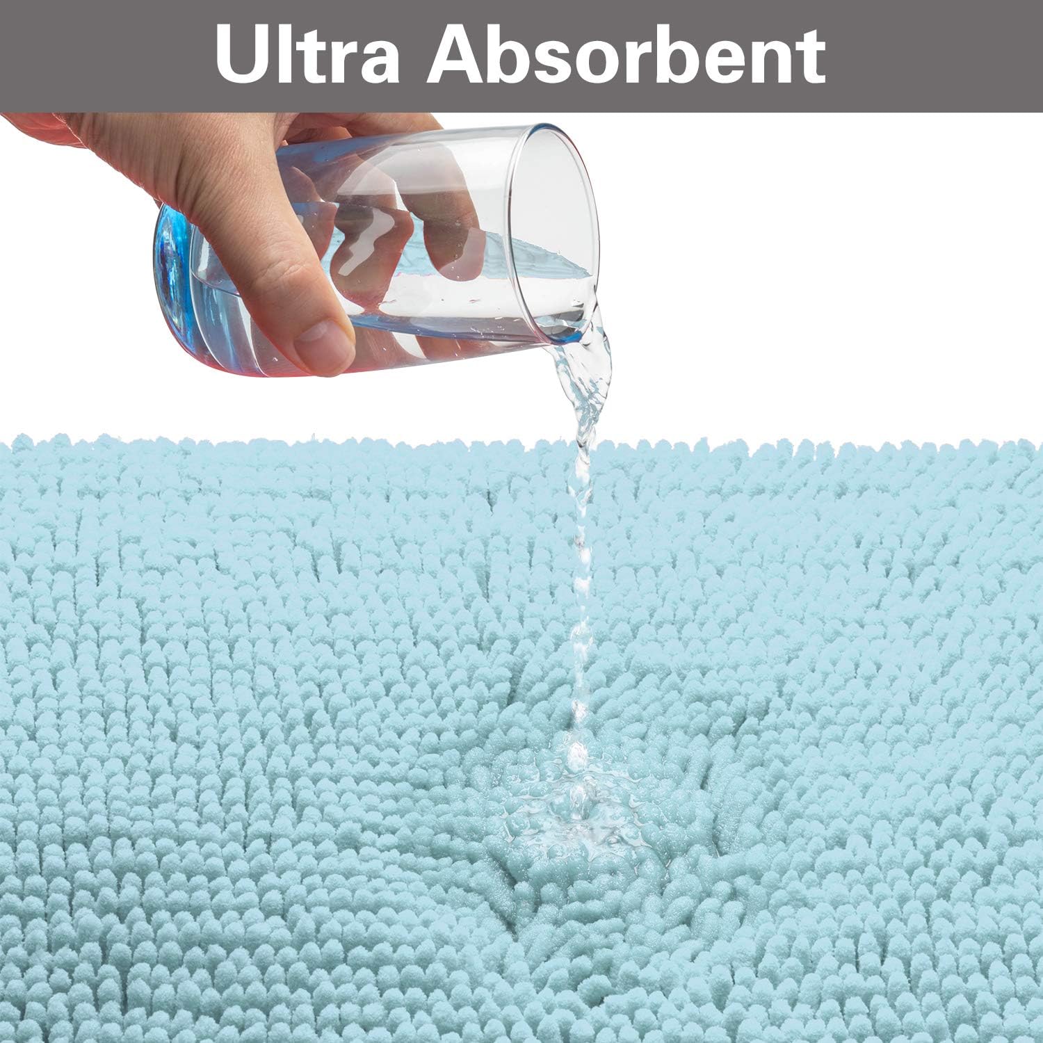 Bathroom Rugs Chenille Bath Mat Set, Soft Plush Non-Skid Shower Rug +Toilet Mat. (SPA Blue): Kitchen & Dining