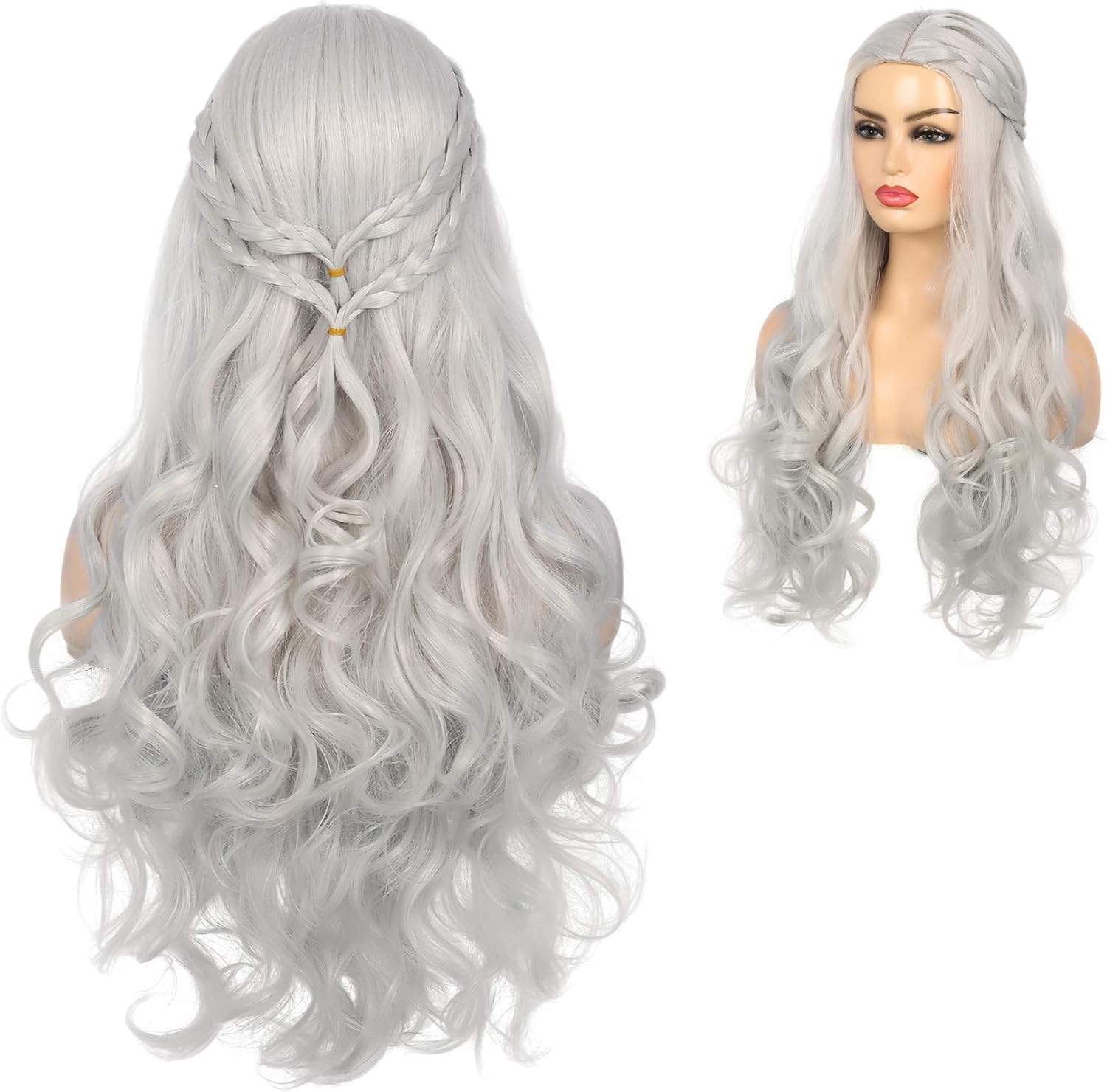 Grey Wigs for Women Cosplay Wig Long Hair Curly Wavy Wig Ladies Wigs Synthetic Halloween Carnival Party Costumes Wig (gray)