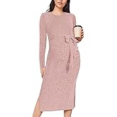 guruixu Crewneck Maternity Sweater Dress Rib Knit Long Sleeve Slit Pregnancy Dress Clothes with Belt