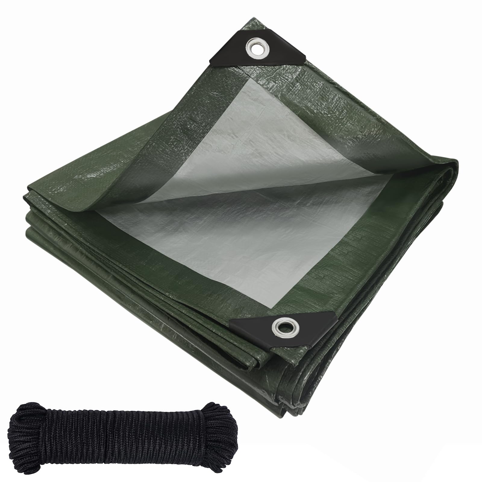 Tarpaulin waterproof heavy duty 120 g/m²,Reinforced Eyelets,Weatherproof Snow Dust UV,for Groundsheet Camping Garden Furniture Pool Building Site Caravan Boat Tarp Cover (Green-silver, 2m x 5m)