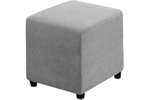 RHYII Ottoman Covers Slipcover Square Jacquard Fabric Footstool Protector Covers Storage Stool Ottoman Covers Stretch with Elastic Bottom Large Light Grey