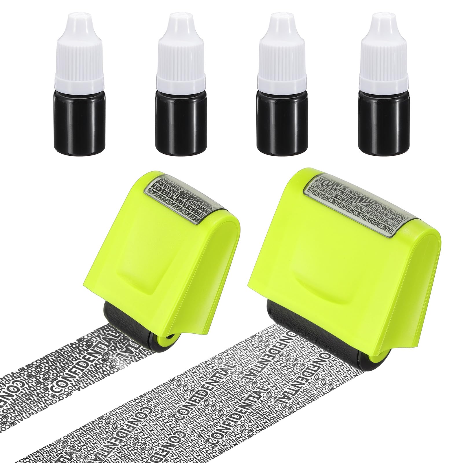 PATIKIL Identity Theft Protection Roller Stamp, 2Pcs 0.7/1.7" Confidential Roller Stamp Privacy ID Police Stamp Roller for Security ID Address with 4Pcs Refills, Light Green