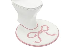 YUCSAWJK Round Toilet Bathroom Rug,Toilet Rugs U Shaped Washable Non Slip,Pink Bath Bathroom Mat Bow Stuff,24" Diameter Soft 