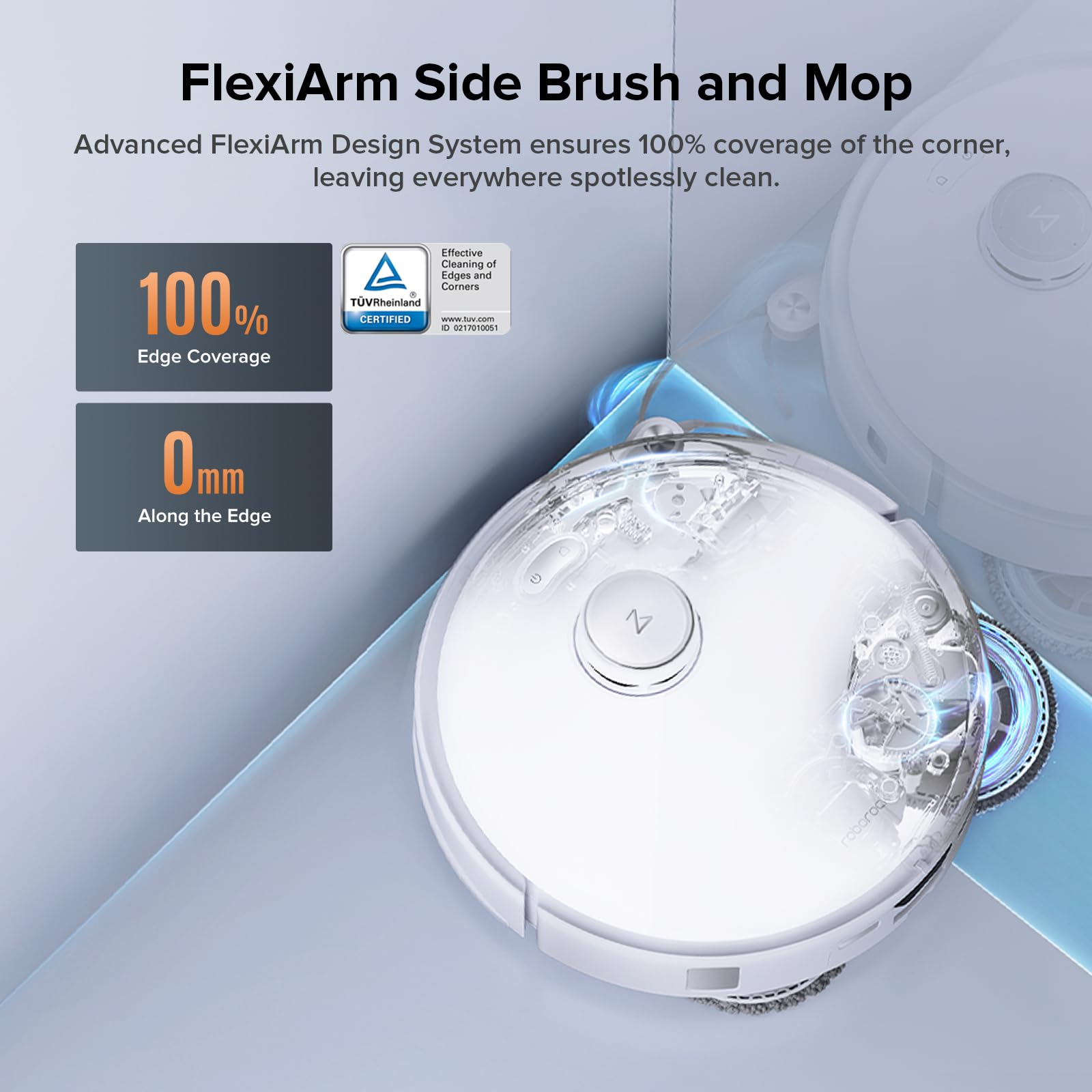 Roborock Qrevo Edge S5A Robot Aspirador y Trapeador, 18.500Pa, Cero Enredos, Cepillo Principal DuoDivide, Cepillo Lateral FlexiArm, Lavado y Autolimpieza de Trapeador con Agua Caliente, Secado con Aire Caliente, Autovaciante, Blanco