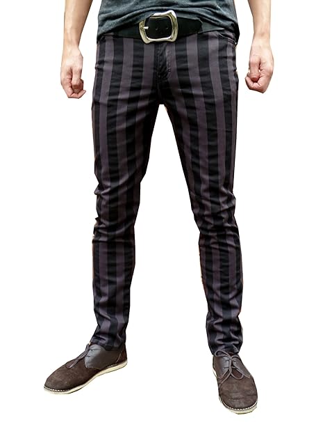 Röhrenjeans Skinny Hose Jeans Gestreift Mod Indie Grau Schwarz