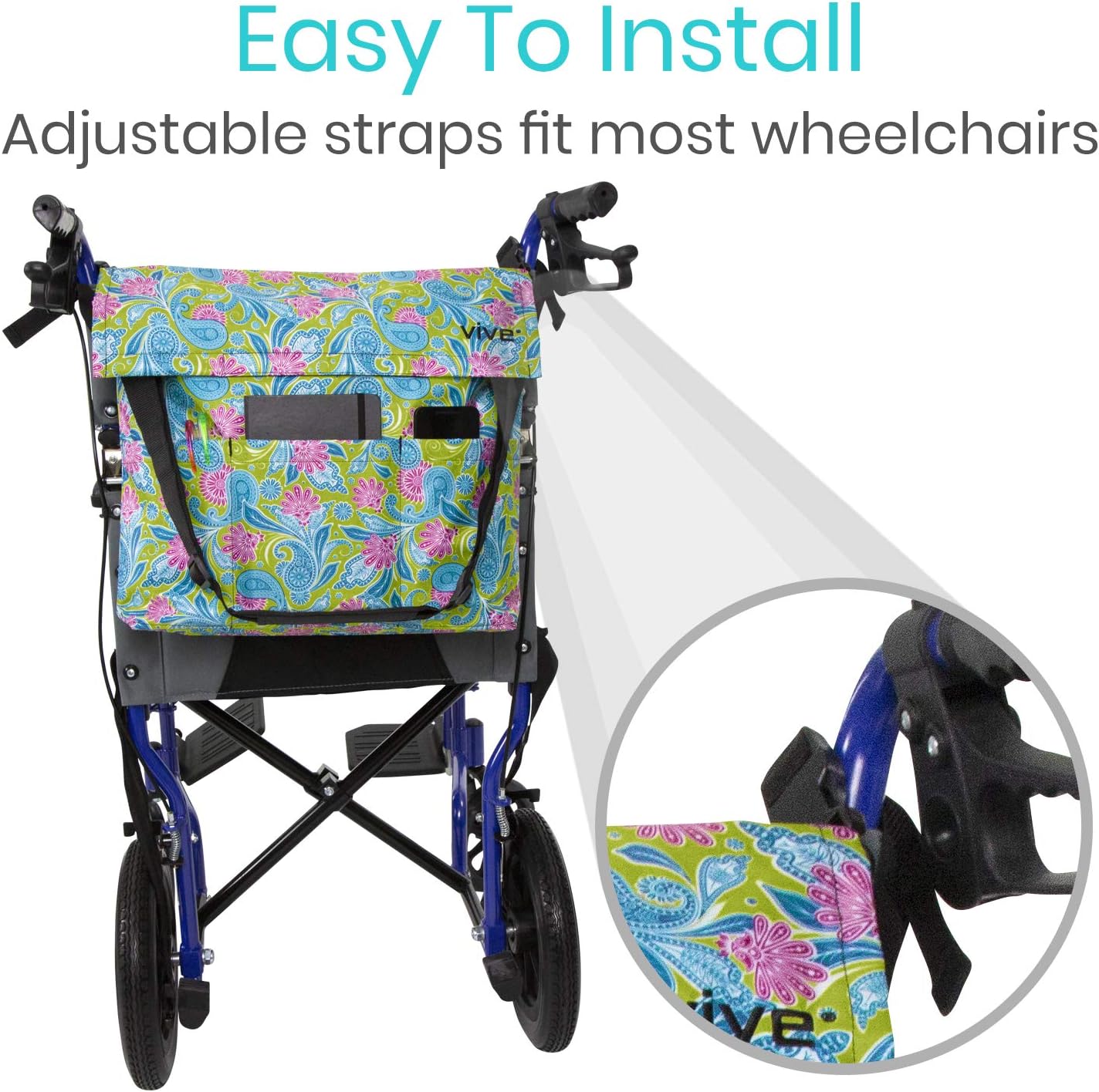 Vive Wheelchair Bag - Wheel Chair Storage Tote Accessory for Carrying Loose Items and Accessories - Travel Messenger Backpack for Men, Women, Handicap, Elderly - Accessible Pouch and Pockets: Health & Personal Care