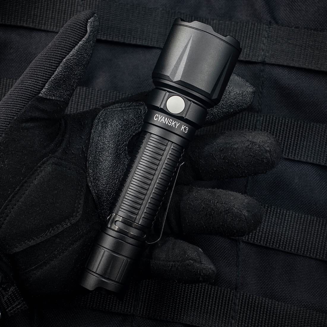 CYANSKY K3 1600 High Lumens Tactical Flashlights with CREE LED, 5 Modes, USB C Rechargeable, 600 Meters Beam Distance, Strong Lighting Flashlight for Security, Searching, and Rescuing