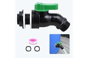 GARSELLEN 3/4 Inch Rain Barrel Spigot Diverter Kit, Plastic PVC Bulkhead Fitting Valve Faucet, 3/4 NPS Inlet x 3/4 GHT Outlet with Thread Seal Tape for Water Tanks, Aquariums, Tubs, Pools, DIY Barrels